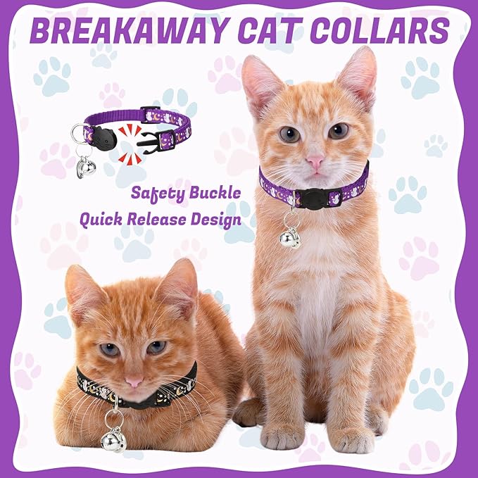 10Pcs Breakaway Cat Collars with Bell Star and Moon Cute Adjustable Kitten Collars with Pendant Glow in The Dark