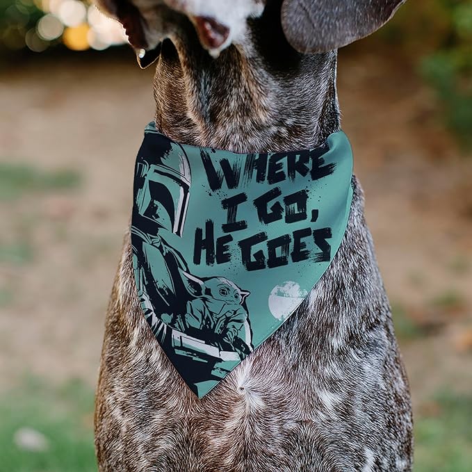 Star Wars Pet Bandana Star Wars Madalorian and Grogu Where He Goes I Go Pose Blue Slip On Collar Bandana Only