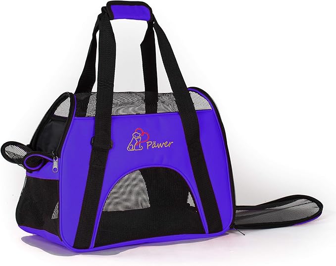 Pawer Soft-Sided Pet Carrier for Cat and Small Dog,Violet Color,Medium Size,Washable Cloth Airline Approved Travel Tote,with 2 Mesh Opens and a Strap for Carry,Multiple Colors Available