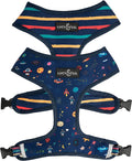 Lucy & Co. Cute Reversible Dog Harness Walking Halter - Best Designer Pet Harnesses Extra Small Medium Large XL Dogs Plus Pug Breeds - Padded Adjustable Puppy Vest Easy Walking (Space Doodle, Small)