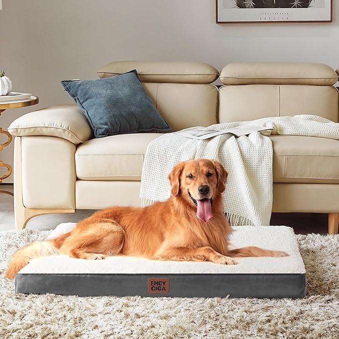 EHEYCIGA Orthopedic XXL Dog Beds for Jumbo Dogs with Removable Washable Cover for Crate, Beige, 47x29
