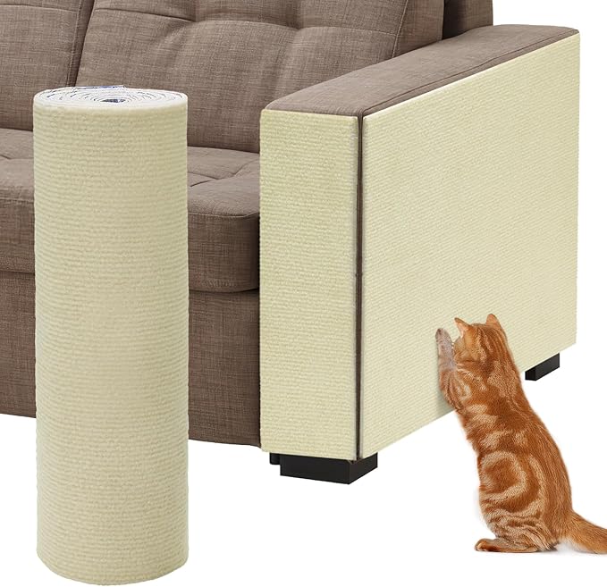 78.7''x14.6'' Trimmable Cat Scratch Furniture Protector - Climbing Self-Adhesive Cat Scratching Pad Mat, Couch Protector from Claws for Scratch Post Cat Tree Shelves Wall, Beige