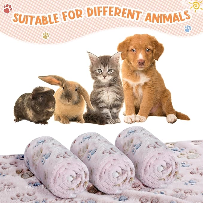 Tatuo 4 Pcs Dog Blanket for Pet Cat Blankets Indoor Puppy Teething Stuff Toys Paw Print Fleece Soft Blanket Sleep Mat for Guinea Pig Cage(Beige,X-Large(41 x 30 Inch),Square)