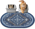 Bienbee Cat Litter Mat, 33" x 22" Large Size Litter Box Mat Rug with Non-Slip Bottom,Urine and Water Proof, Easy to Clean Cat Supplies Essentials for Indoor Kitty Kitten Floor,Navy Geometric L