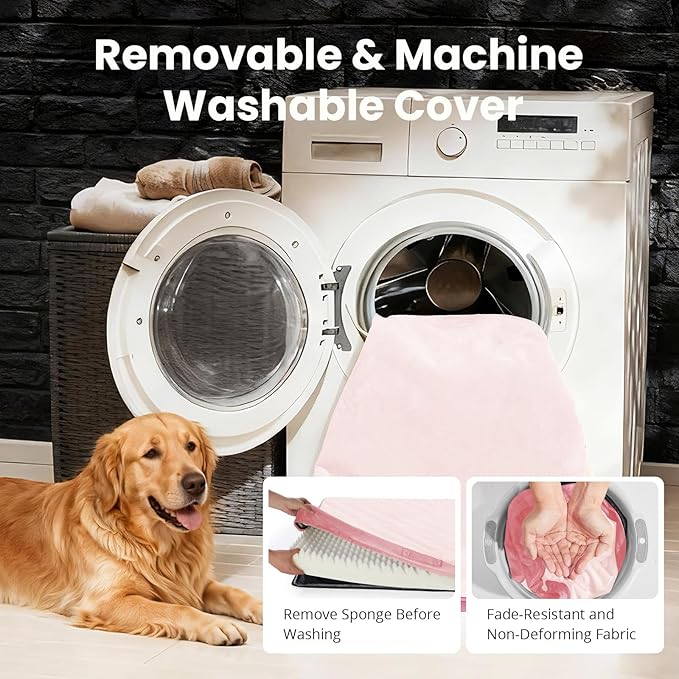 OhGeni Orthopedic Waterproof Dog Bed for Large Dogs, Machine-Washable Removable Cover in Easy-Clean Fabric, High Density Foam & Easy-Carry Handle, Suitable for Crate, 41 inch (Pink)