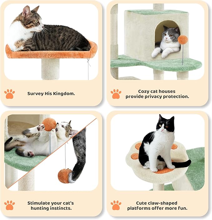 Yaheetech 57.5in Cat Tree Tower, Multi-Functional Activity Center w/Cat Paw-Shaped Platform, Scratching Posts, 2 Condos and Dangling Balls for Indoor Cats to Relax