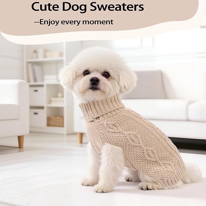 Dog Sweaters for Small Dogs Turtleneck Pullover Puppy Sweater Sleeveless Cable Knit Sweater for Chihuahua Soft and Warm Acrylic Cat Dog Clothes for Cool Weather (Beige, Small)