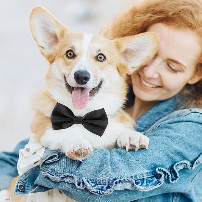 Black Bow Tie for Dogs, KOOLMOX Adjustable Dog Bow Tie Collar for Medium and Large Dogs Cats Pets Wedding Birthday Graduation Holiday Christmas Cosutmes
