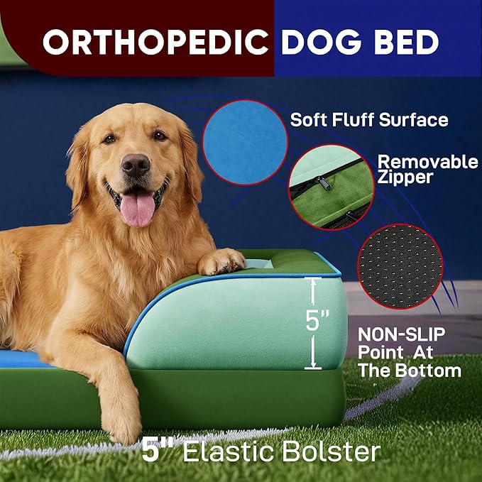 Comfort Expression Orthopedic Dog Bed for Extra Large Dogs 45x35 Inch, Waterproof Egg Crate Foam XL Pet Bed with Removable Bolsters, Dog Couch with Washable Cover & Non-Slip Bottom, Boston