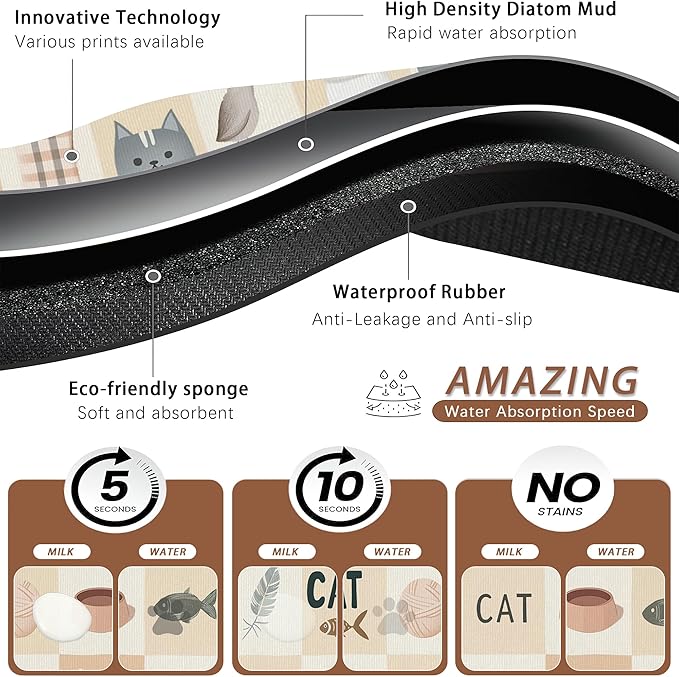 Cute Cat Toy Print Dog Food Mat for Floors,Absorbent Pet Food and Water Bowl Mats,Non-Slip Pet Feeding Mat,Pet Supplies 16" x 24"