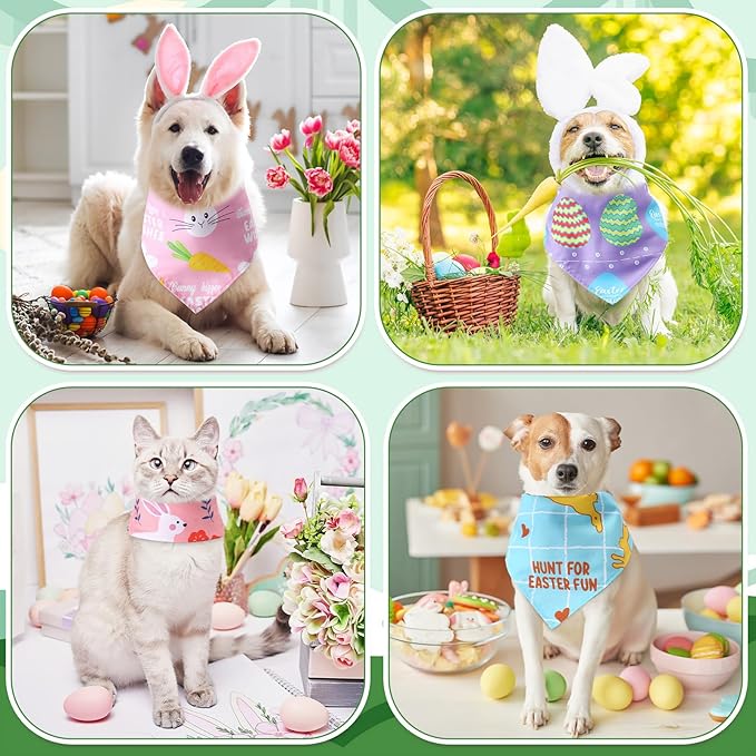Chunful 50 Pcs Easter Dog Bandanas Bulk with Sayings Holiday Dog Bandanas Triangle Scarf Puppy Bibs Rabbit Costume Adjustable Cat Outfit Washable Bids Kerchief for Small Medium Large Pet