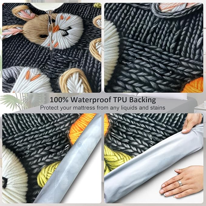 Waterproof Mattress Protector Full, Fitted Sheet Style Breathable Mattress Cover with Deep Pocket Fits Up to 18'', Noiseless Bed Cover for Kids Adults Pets, Machine Washable (Gray-Carrot, Full)