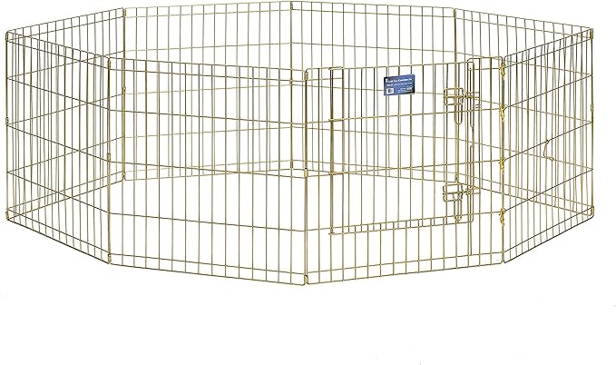 MidWest Homes for Pets Folding Metal Puppy / Dog Exercise Pen, Indoor/Outdoor Playpen with Door, 16 Sq Feet of Play Space, 24-Inches Tall, Gold Zinc