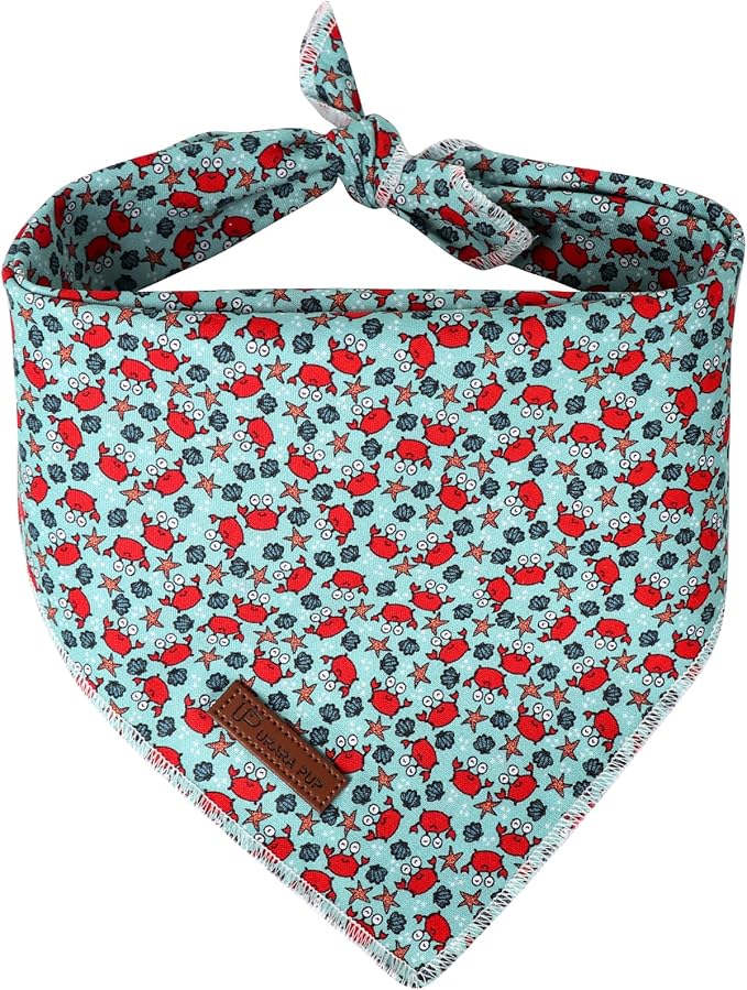 Summer Bandana - Cute Pet Bandana with Crabs Pattern, Adjustable Blue Puppy Bib, Washable Triangle Dog Scarf for Boy, Girl Dogs or Cats