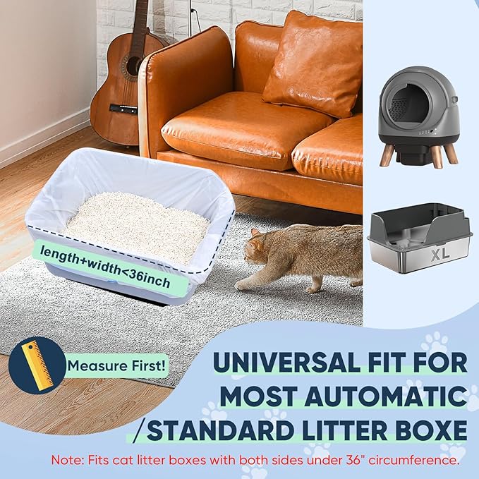 80 Count Jumbo Cat Litter Box Liners, Cat Litter Liners for Automatic Litter Box, 10-15 Gallon Heavy Duty Cat Litter Bags with Drawstrings, 37" x 18.11"
