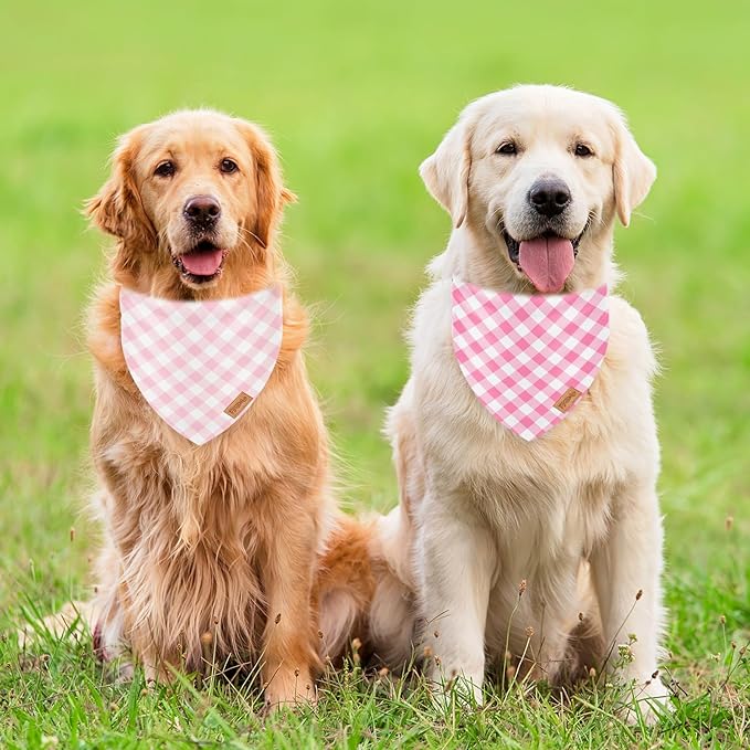 2Pcs Pink Plaid Dog Bandanas Valentine's Triangle Pet Scarf Adjustable Puppy Neckerchief Dog Bib for Medium Large Cat Costume Accessories