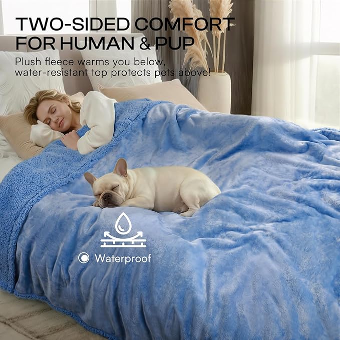 Luciphia Waterproof Pet Blanket, Liquid Pee Proof Dog Blanket for Sofa Bed Couch, Reversible Sherpa Fleece Furniture Protector Cover for Small Medium Large Dogs Cats, Navy Blue Small（40" x 28"）
