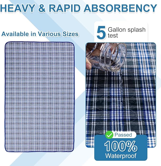 OUTCREATOR® Washable Bed Pads 34" x 54" (Pack of 2) for Incontinence Mattress Protector, Reusable Underpads for Elderly, Adults, Kids, Pets with Anti-Slip Bottom (Light Blue Plaid)