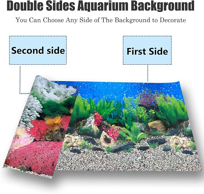 Aquatic Plant Aquarium Background Sticker Coral HD Fish Backgrounds for Aquariums Gravel Stone Fish Tank Wallpaper Decorations 2 Sided 12"x 25"