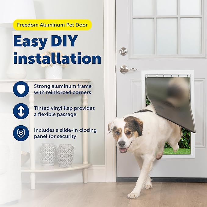 PetSafe Freedom Aluminum Pet Door - Easy Installation Heavy Duty Dog & Cat Door with Magnetic Tinted Flap - Long-Lasting Pet-Friendly Design - Extra Large - for Dogs Up to 220 lb