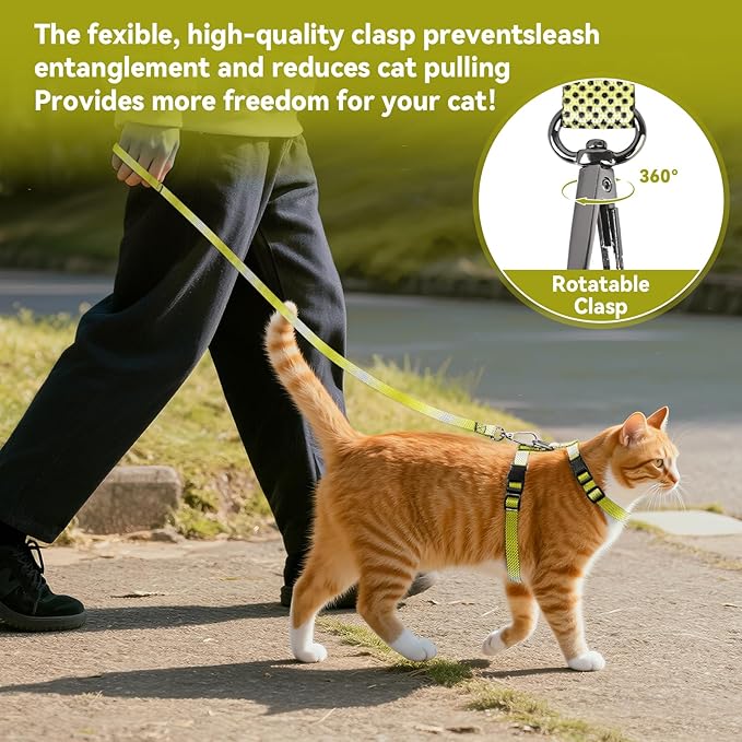 Cat Harness and Leash Set, 3-in-1 Escape Proof Adjustable, Comfortable Soft Lightweight, Safe, Easy to Wear, Walking Travel Kitten Harness for Small Medium Large Cats (Yellow)