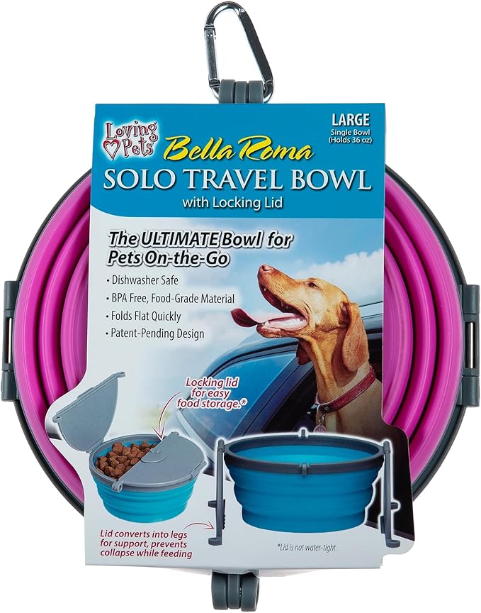 Loving Pets Bella Roma Collapsible Dog Bowls - Silicone Dog Bowls, Foldable Bowl, Puppy Essentials & Hiking Pet Supplies Great for Home & Travel (Pink, Large)