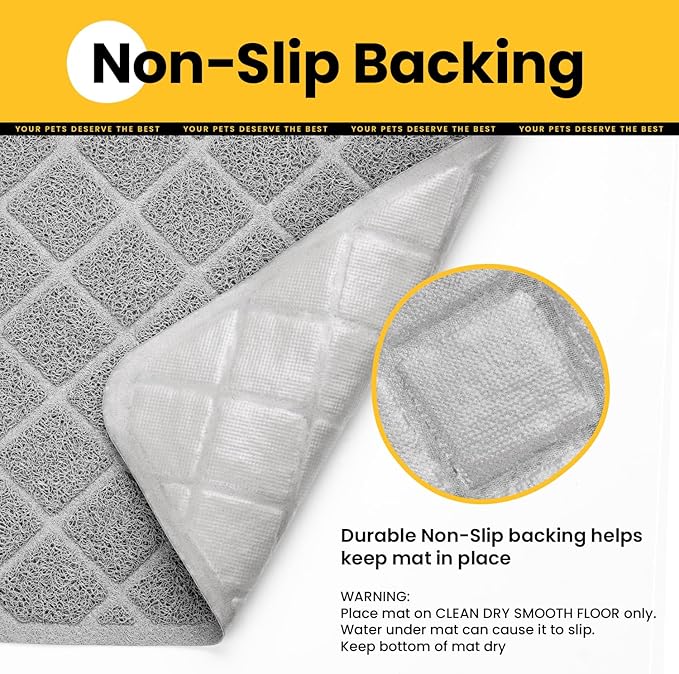 Cat Litter Mat Litter Trapping Mat, 40" x 28" Premium Durable PVC Grid Mesh with Scatter Control, Non-Slip, Less Waste Cat Litter Box Mat, Soft on Kitty’s Paws, Urine Waterproof