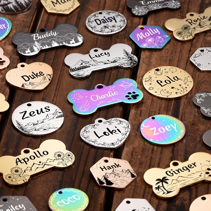 YEHANTI Dog Tags Personalized for Pets with Name Pattern Art Design - Engraved with Laser - Stainless Steel Cats Dogs ID Tags - Stylish Dog Collar Accessories (Hexagon Shape)