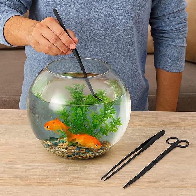 Mandala Crafts 15 Inches Silver Stainless Steel Curved Aquarium Tweezers for Aquatic Plants – Long Aquascape Forceps for Fish Tanks, Hospital Tanks, Goldfish Bowls, and Terrariums