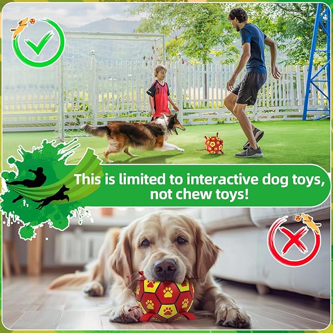 QDAN Dog Toy Balls, Dog Soccer Ball with Straps, Outdoor Dog Toys, World Cup Pet Training Soccer for Medium to Large (8 Inch)