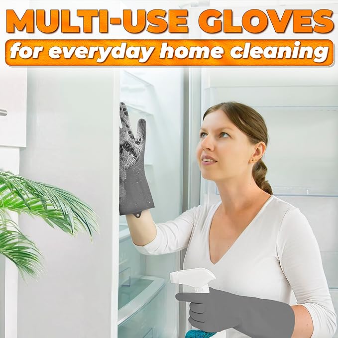 ALPENKOK Silicone Dish Gloves with Scrubbers – Thick Tear-Resistant Dishwashing Gloves – Long-Lasting | Household Use