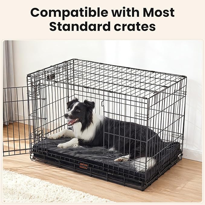 OhGeni Orthopedic Waterproof Dog Bed for Medium Large Dogs, Machine-Washable Removable Cover in Easy-Clean Fabric, High Density Foam & Easy-Carry Handle, Suitable for Crate, 35 inch (Black)