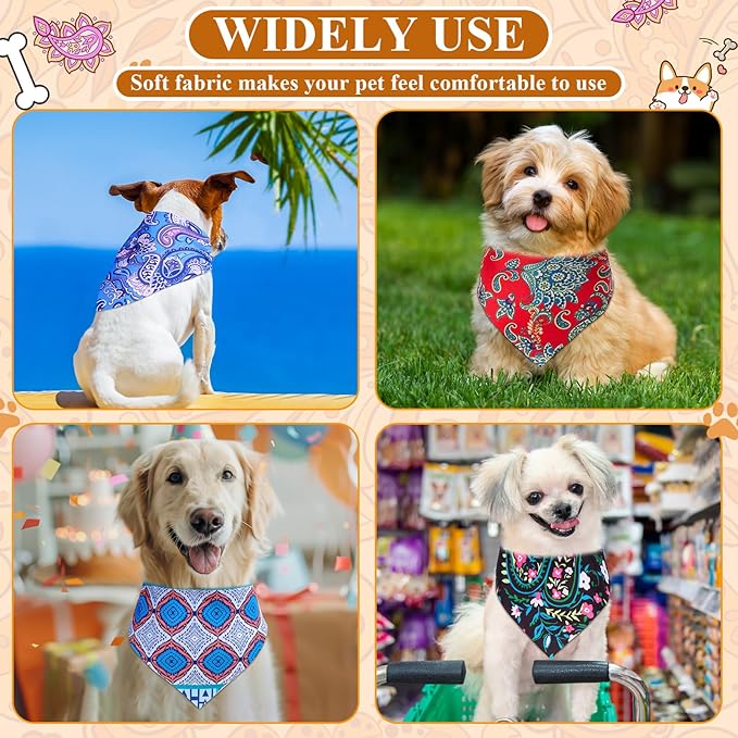 Sanwuta 120 Pcs Paisley Dog Bandanas Bulk Paisley Bandanas for Dogs Adjustable Washable Pet Scarf for Small and Medium Pets, 30 Styles