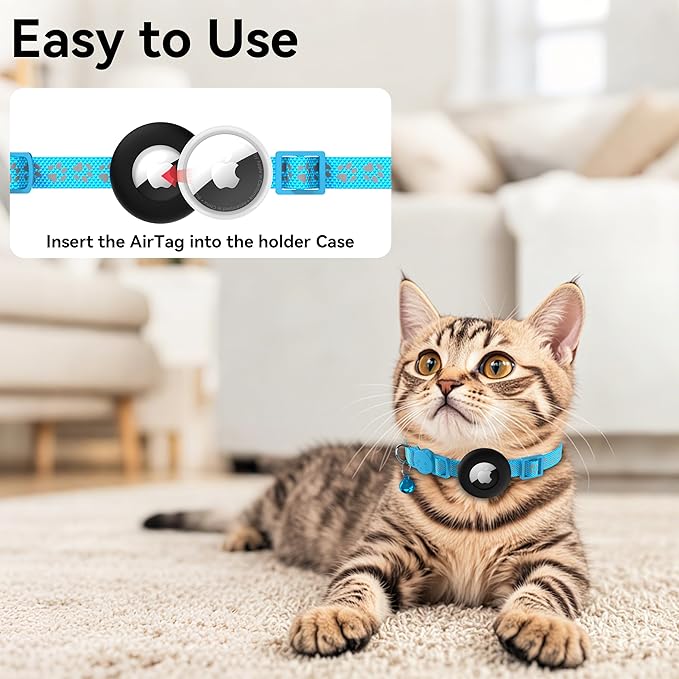 Vanjua 2 Pack Airtag Cat Collar Breakaway with Bell, Reflective Kitten Collar with Air Tag Cat Collar Holder Case for Girl Boy Cats, Pet Supplies Accessories (Black B+Blue B)