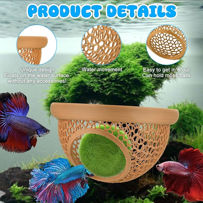 Floating Betta Hide & Shrimp Cave – 3D Printed Aquarium Hammock, Feeder & Rest Spot – Floating Betta Log & Cave Decor for Nano Tanks, Corydoras, Shrimp & Small Fish – Safe PLA, Patent Pending