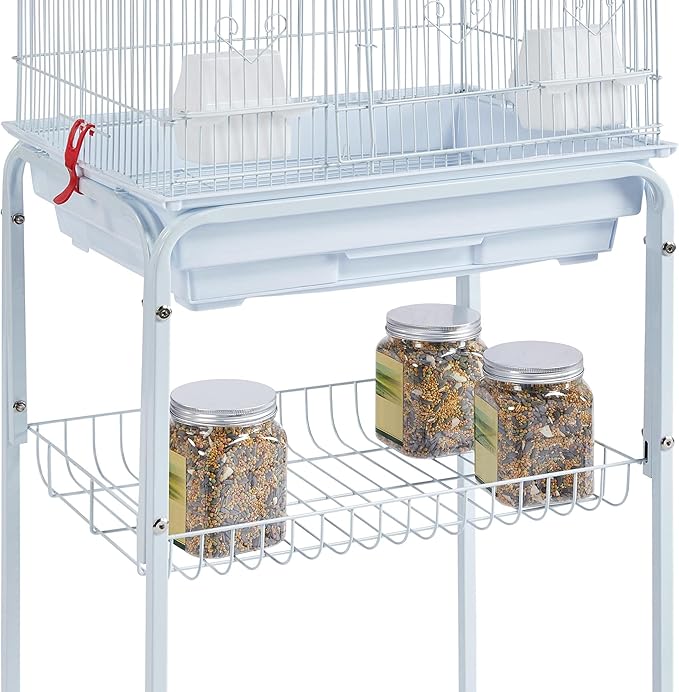 Yaheetech 62.5-inch Roof Top Flight Bird Cage for Parakeets Cockatiels Conures Finches Lovebirds Canaries Budgies Small Parrots, Large Birdcage with Detachable Rolling Stand, White