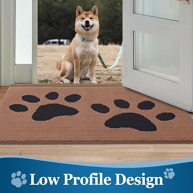 Buganda Dog Door Mat for Muddy Paws, Absorbent Dirt Trapper Washable Indoor Doormats, Non Slip Low-Profile Mud Mat for Dogs, Front Entrance Doormat for Inside Floor (48x30 Inches, Camel and Black)