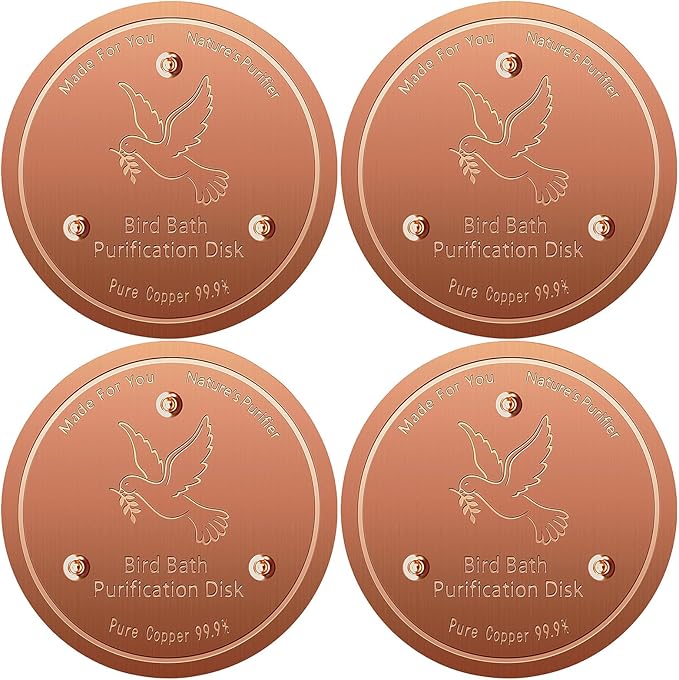 Bird Bath Copper Disk, Pure Copper Bird Bath Purification Disc, Save Cleaning Time, Chemical Free,Safe Natural Solution for Birdbaths Bowls&Waterfall Fountain, Year-Round Use (4 pcs)