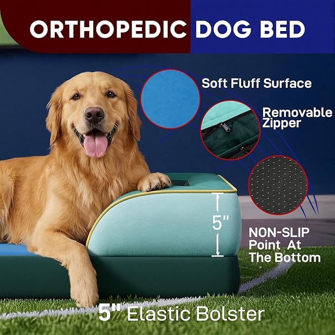 Comfort Expression Orthopedic Dog Bed for Extra Large Dogs 42x30 Inch, Waterproof Egg Crate Foam XL Pet Bed with Removable Bolsters, Dog Couch with Washable Cover & Non-Slip Bottom, Seattle
