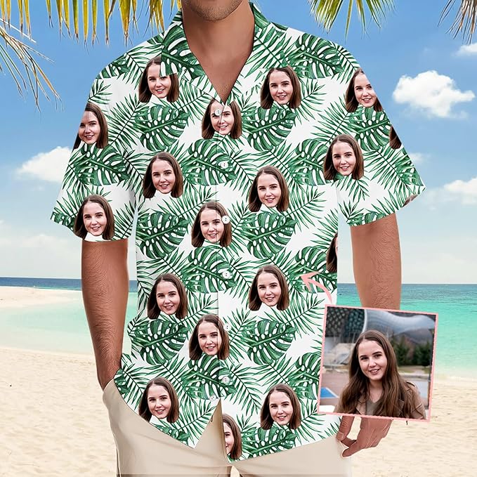 DILYPOD Custom Hawaiian Shirt with Face, Personalized Button Down Hawaiian Shirts for Men, Women, Photo Hawaiians Shirt