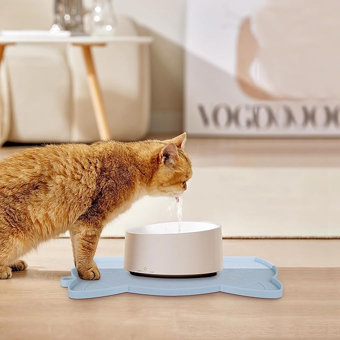 Coomazy Cat Food Mat - Thicker Dog Feeding Mat with Raised Edge, Non-Slip Silicone for Floor, Waterproof (Blue, Medium)