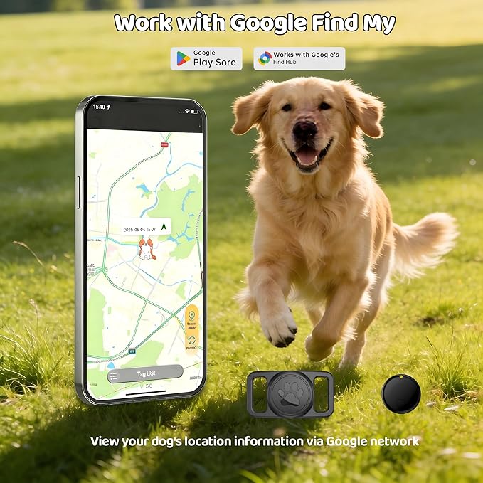 Pet Tracker,GPS Collar for Dogs (Android Only) Smart tag,Waterproof Compatible with Google Find Hub,No Monthly Fee,Advanced Tracking Solution Smart Collar for Pet Safety Ideal Small Large Dogs