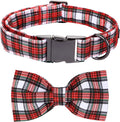 Christmas Dog Collar, Red Plaid Cotton Collars with Bow Adjustable Pet Collar Premium Metal Buckle, Christmas Puppy Necklace for Large Girl and Boy Dogs