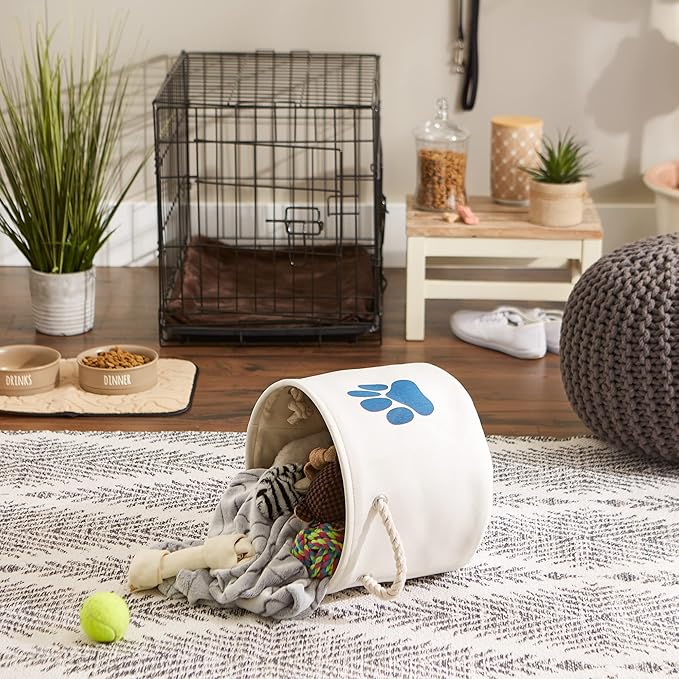 Bone Dry Pet Storage Collection Collapsible Bin, Small Round, Off-White