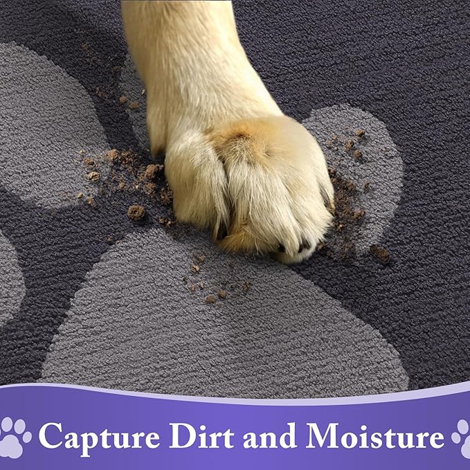 Buganda Dog Door Mat for Muddy Paws, Absorbent Dirt Trapper Non Slip Indoor Doormats, Washable Low-Profile Mat for Mud Dogs, Entryway Carpet for Inside Floor (70x47 Inches, Dark Grey)