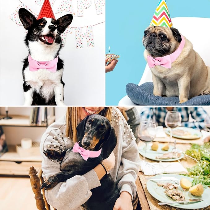 Segarty Dog Bow Tie Collar, Adjustable Pink Bowtie for Small Medium Dogs Neck Girth 10.2-14.2in, Cat Tie Tuxedo Comfortable Cotton Girl Pet Grooming Accessory for Formal Wedding Holiday Birthday Party