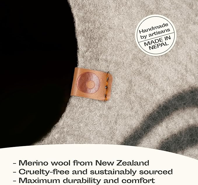 MEOWFIA Cat Cave – Premium Felt Cat Bed for Indoor Cats, Handmade Merino Wool (Light Grey, Large)