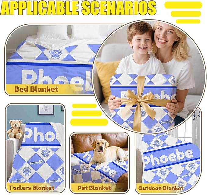 Personalized Paw Print Dog Blanket with Pet Name Face-Custom Puppy Blankets with Picture for Dogs-Customized Dog Memorial Throw Fleece Blanket-Loss of Pets Supplies Sympathy Gift for Bed Sofa Travel