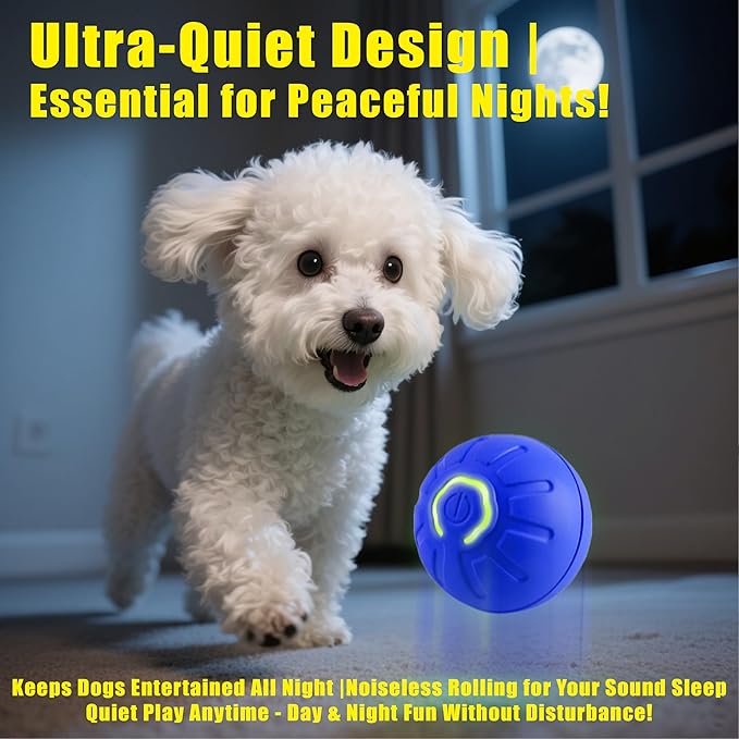 BIONEMAGILI Interactive Self-Moving Pet Toy Ball - Motion-Activated Auto Rolling, Military-Grade Chew Resistant, USB-C Rechargeable for Small Dogs & Cats (Blue, Small/Medium Sizes)