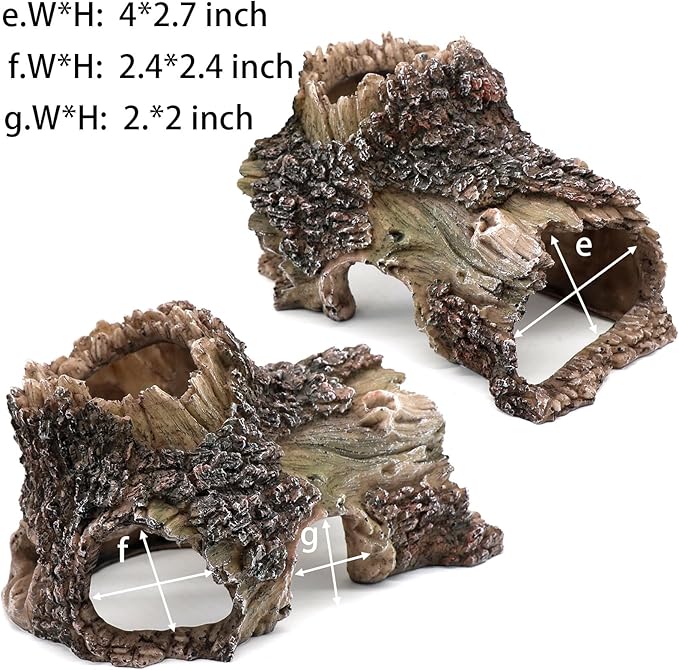 Tree Trunk Cave Aquarium Decoration Reptile Cave Climb Hideout Hideaway, Betta Log Resin Wood House Fish Tank Decorations for Betta Fish, Shrimp, Lizards, Leopard Gecko